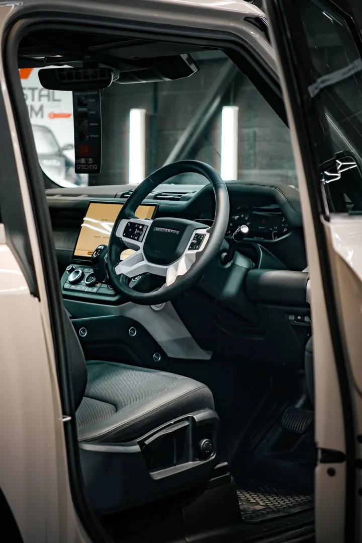 Land Rover Defender cabin through the open door