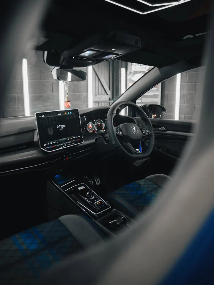 Volkswagen Golf R cabin with tartan seats